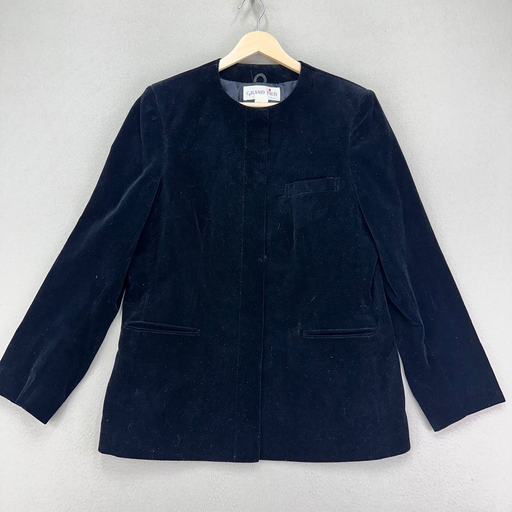 Vintage Grand Tier Jacket Womens 16 Black Velvet Minimalist Japan Quiet Luxury